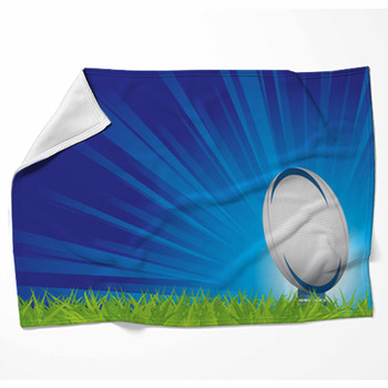 Rugby Ball On Grass Fleece Blanket