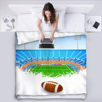 Rugby Ball On Stadium Fleece Bed Blanket