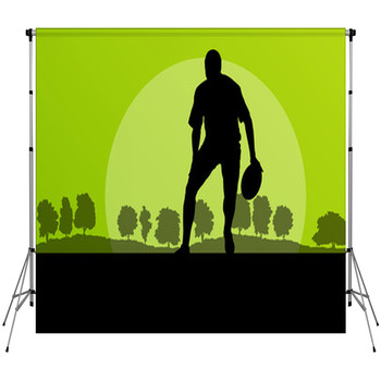 Rugby Playing Man Silhouette In Custom Size Backdrop