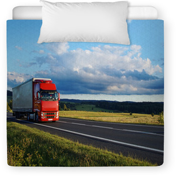 Rural Landscape With Road And Moving Red Toddler Duvet