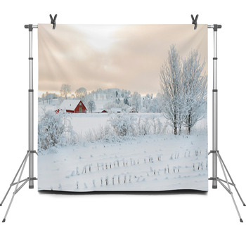 Rural Winter Landscape With A Farm Fleece Backdrop