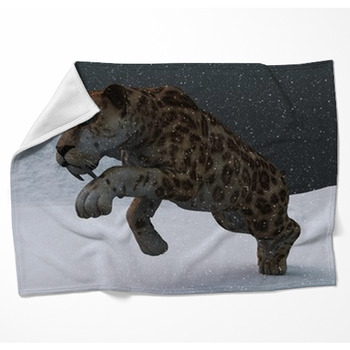 Sabre toothed Tiger In Ice Age Blizzard Fleece Blanket