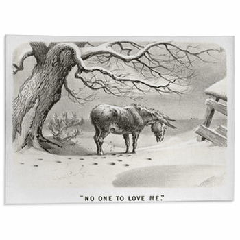 Sad Lonely Donkey Under A Bare Tree On The Snow  Area Rug