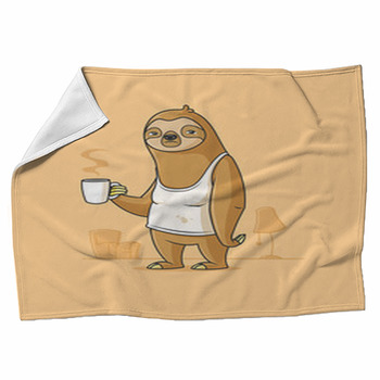 Sad Sloth Cartoon Character Holding Cup Fleece Blanket