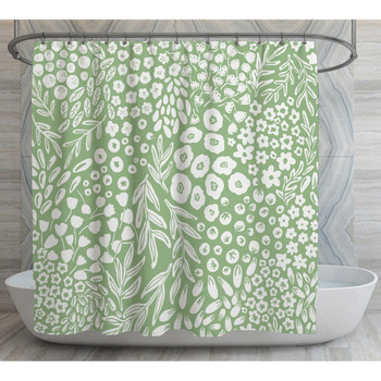 Sage Green and White Abstract Geometric Shower Curtain Bathroom Accessories  Set