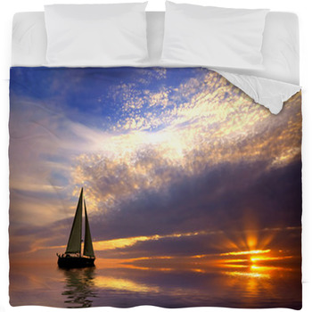 Sailing And Sunset Fleece Bed Blanket