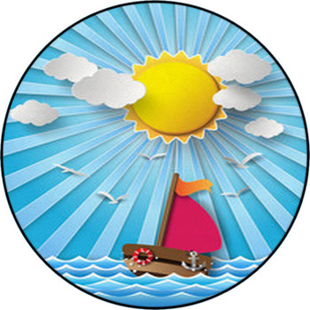Sailing Boat And Clouds With Sun Beam. Round Rug