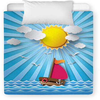 Sailing Boat And Clouds With Sun Beam. Toddler Duvet