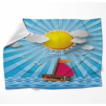Sailing Boat And Clouds With Sun Woven Throw Blanket