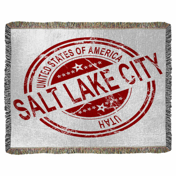 Salt Lake City Texas Stamp With Woven Throw Blanket