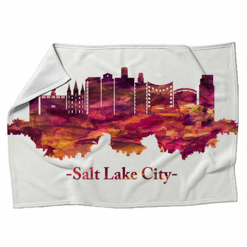 Salt Lake City Utah Skyline In Red Fleece Blanket