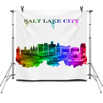 Salt Lake City Utah Skyline Portrait Fleece Backdrop