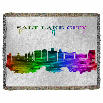 Salt Lake City Utah Skyline Portrait  Woven Throw Blanket