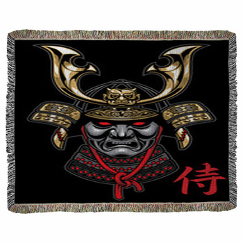 Samurai Helmet In Detailed Woven Throw Blanket
