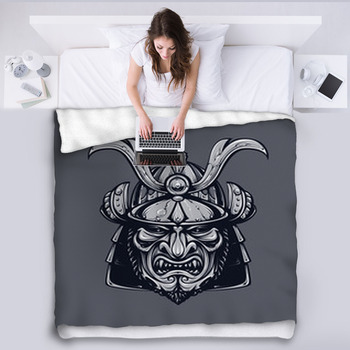 Samurai Mask Fleece Blanket