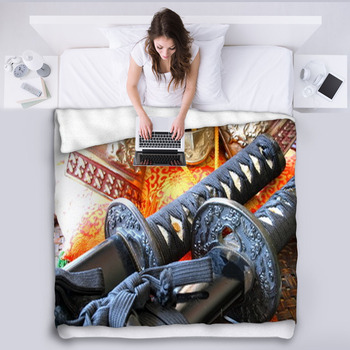 Samurai Swords And Helmet Fleece Blanket