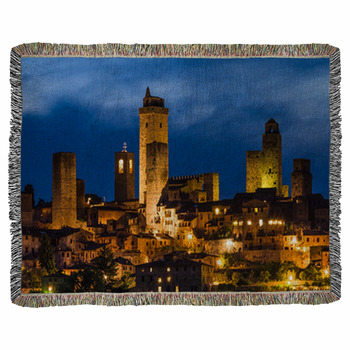 San Gimignano Night, Tuscany Woven Throw Blanket