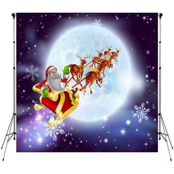 Santa Christmas Sleigh Moon Custom Size Backdrop