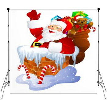 Santa Claus In Chimney Custom Size Backdrop