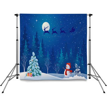 Santa Sleigh And Greeting Snowman Pole Pocket Backdrop