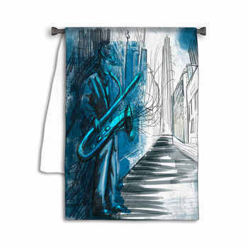 Sax Player Full Sized Hand Drawing Original Towel
