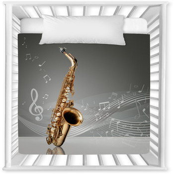 Saxophone With Musical Notes Baby Crib Comforter