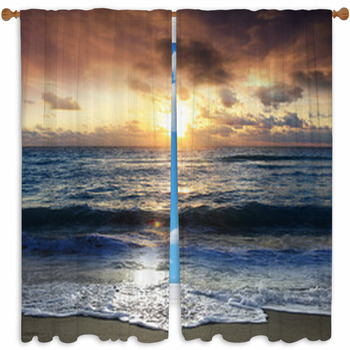 Photo Curtain Warm Evening on the Beach Sunset Sand Sea Wellmira Made to Measure