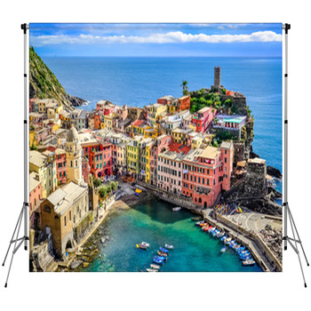 Scenic View Of Ocean And Harbor In Fleece Backdrop