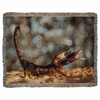 Scorpion Protected. Side View. Woven Throw Blanket