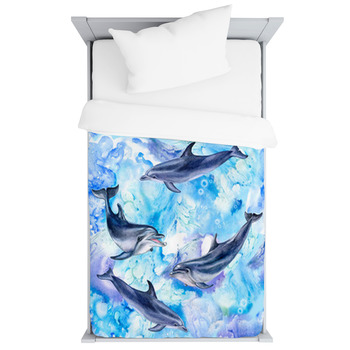 Sea Blue Seamless Pattern With Dolphins Toddler Duvet