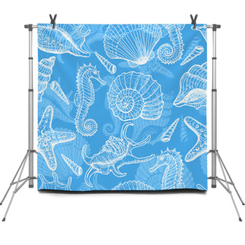 Sea Hand Drawn Seamless Pattern Fleece Backdrop