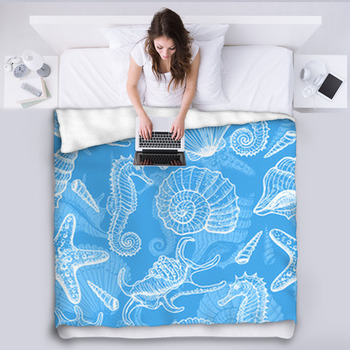 Sea Hand Drawn Seamless Pattern Fleece Blanket