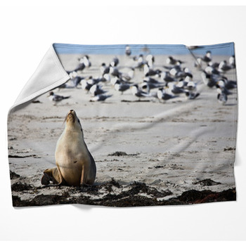Sea Lion Resting On A Beach Woven Throw Blanket