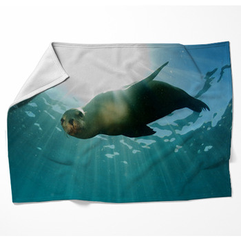 Sea Lion Underwater Looking At You Woven Throw Blanket