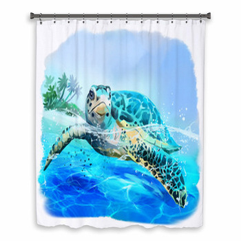 Sea Turtle Floats Watercolor Custom Size Shower Curtain