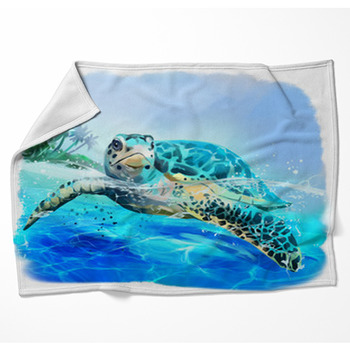 Sea Turtle Floats Watercolor Drawing Woven Throw Blanket