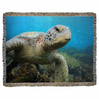 Sea Turtle Relaxing Underwater In Woven Throw Blanket