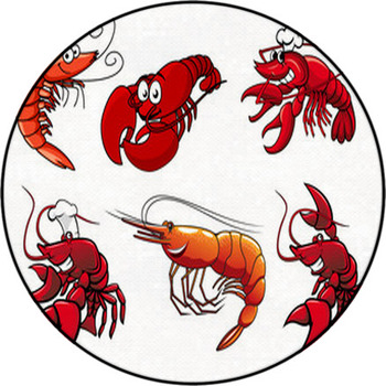Seafood Characters Of Shrimp, Prawns And Round Rug