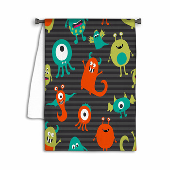Seamless Background Of Silly Monsters On A Grey Towel