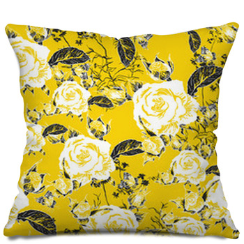 Seamless Background With Roses And Throw Pillow
