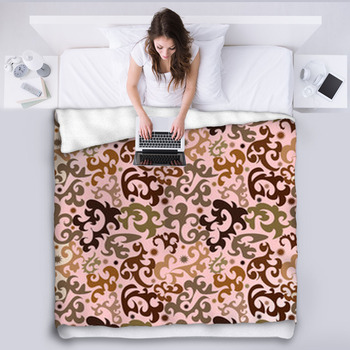 Seamless Brown Ornament Vector Pattern Fleece Blanket
