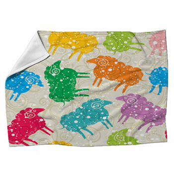 Seamless Colorful Sheep Under The Snow. Fleece Blanket