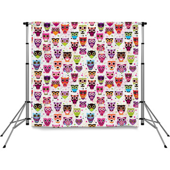 Seamless Colourfull Owl Pattern Pole Pocket Backdrop