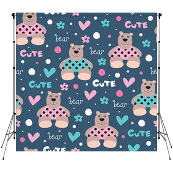 Seamless Cute And Happy Bear Teddy Fleece Backdrop