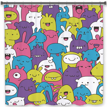 Seamless Doodle Creatures Custom Size Shower Curtain