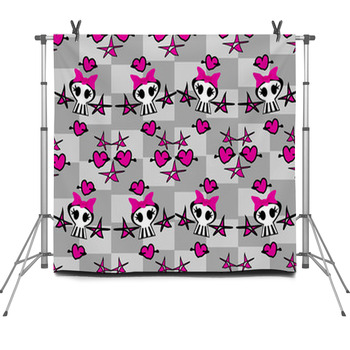 Seamless Emo Skulls Pattern Fleece Backdrop