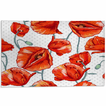 Seamless Floral Background With Red Poppy Area Rug
