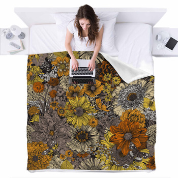 Seamless Floral Pattern 70s Autumn Fleece Bed Blanket