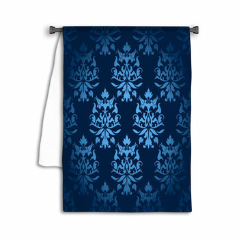 Seamless Flowers/Leafs Damask Pattern Dark Blue Towel