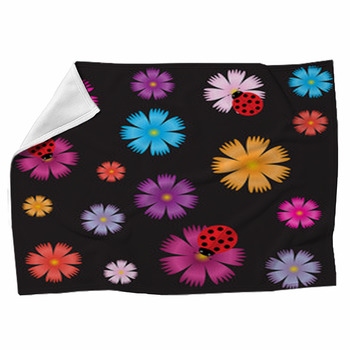 Seamless Ladybugs And Flowers. Fleece Blanket